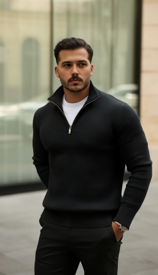 Erkek Balıkçı Zip Yaka Uzun Kollu Triko