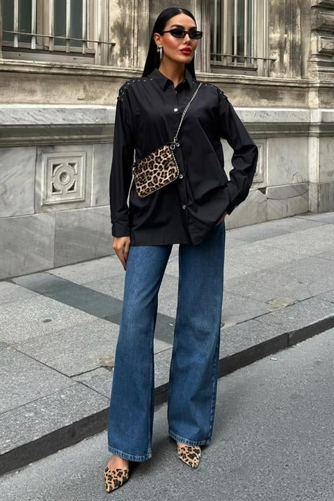 Kuşgözü Ve Biye Detaylı Poplin Gömlek 3419