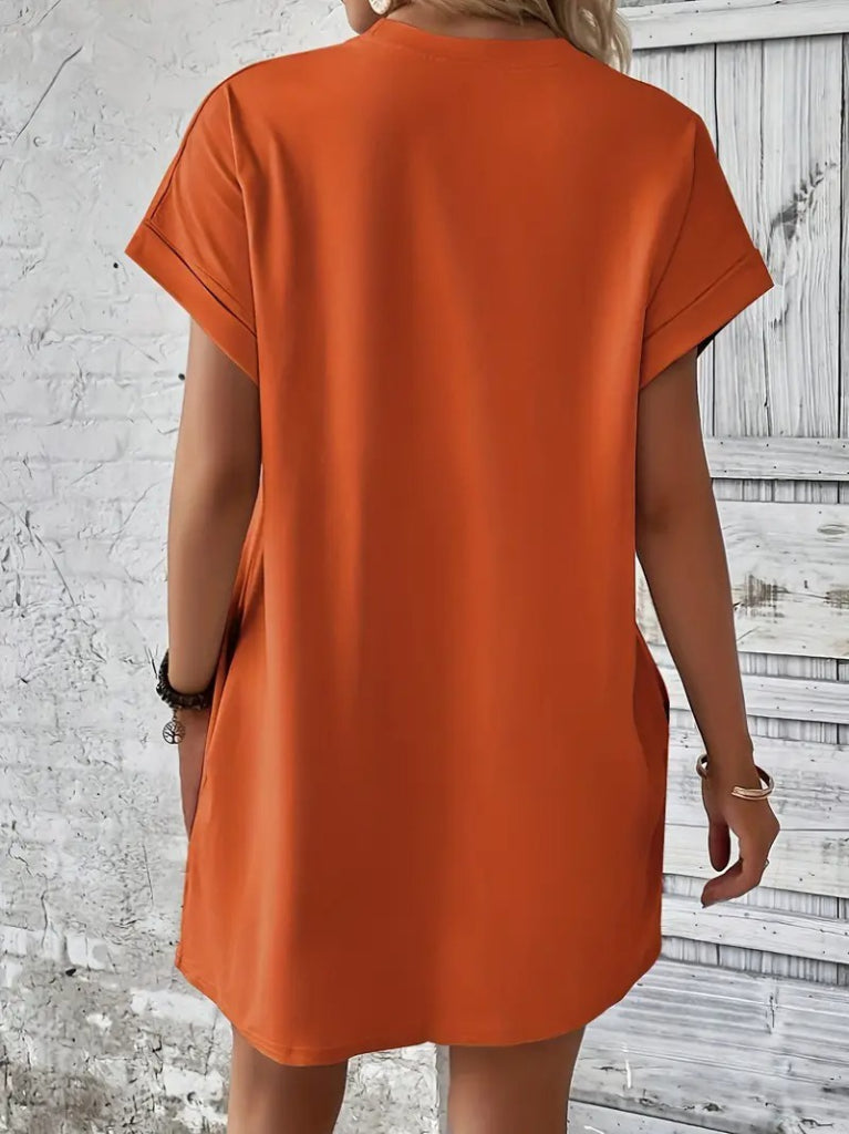 Kadın Kısa Kollu Bisiklet Yaka Cepli Kelebek Baskılı Viskon Elbise