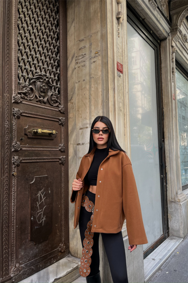 KAŞE GÖMLEK CEKET YANDAN CEP DETAYLI - Kahverengi