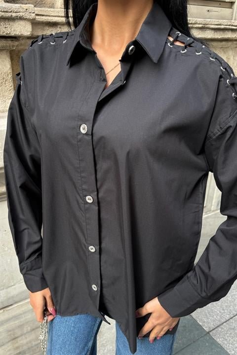 Kuşgözü Ve Biye Detaylı Poplin Gömlek 3419