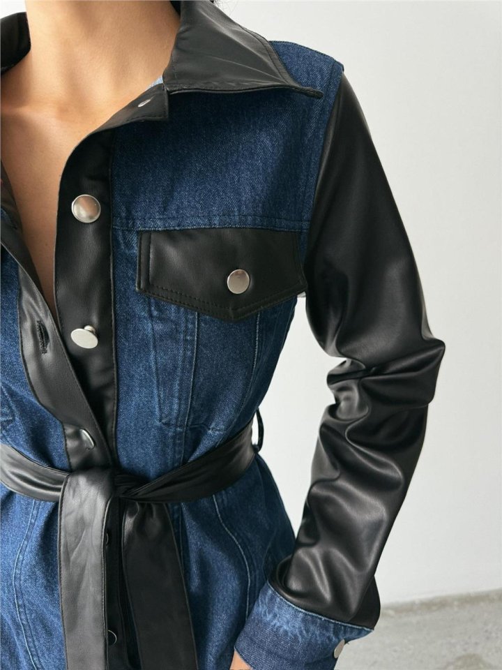 KOT ELBİSE UZUN ÖNDEN DÜĞMELİ - Mavi