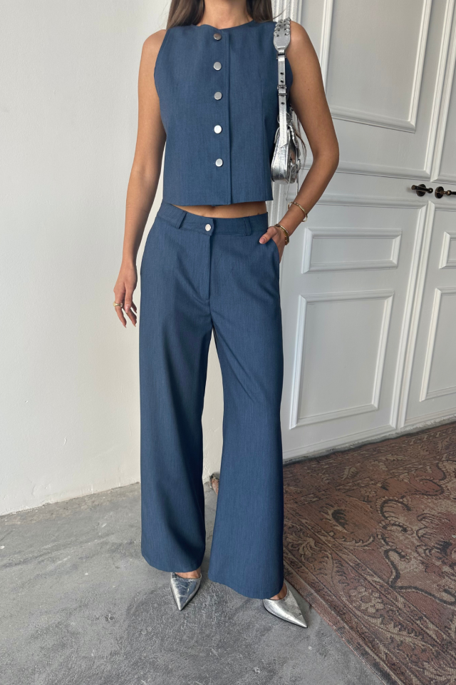 TENCEL KOLSUZ GÖMLEK - PANTOLON TAKIM - İndigo