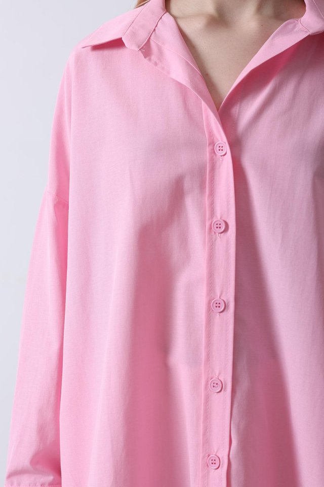 Geniş Manşet Detaylı Gömlek - Şeker Pembe