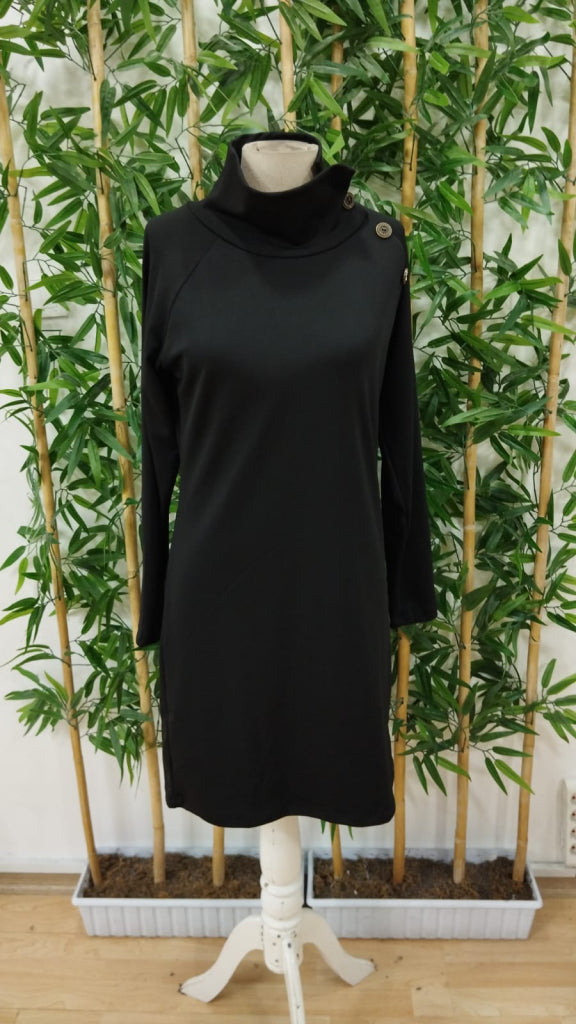 Kadın Uzun Kollu Balıkçı Yaka Düğme Detaylı Kısa şardonlu Dalgıç Elbise