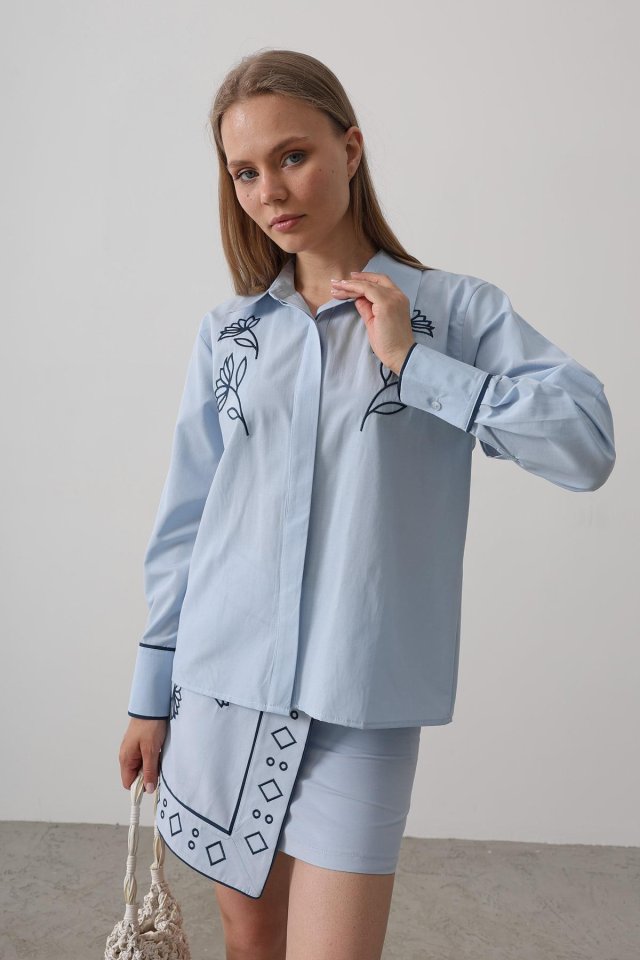 Nakış Detaylı Etekli Takım - Bebe Mavisi