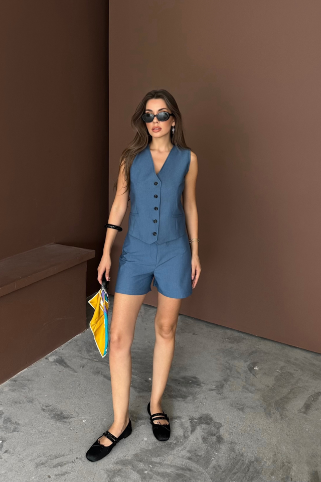 TENCEL YELEK - ŞORT TAKIM - İndigo