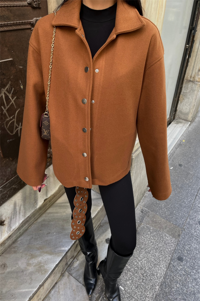 KAŞE GÖMLEK CEKET YANDAN CEP DETAYLI - Kahverengi