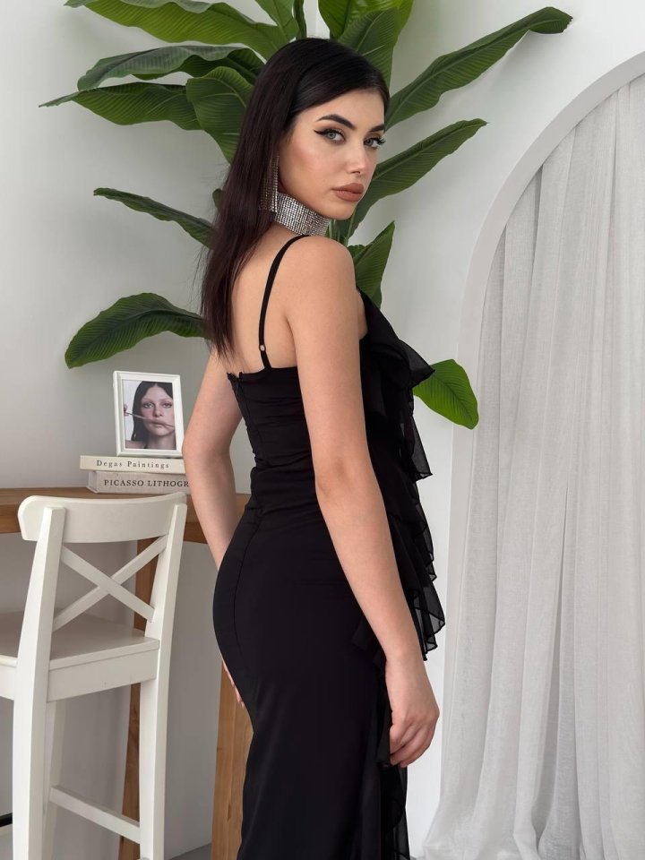 Ples Yırtmaç Detaylı Elbise