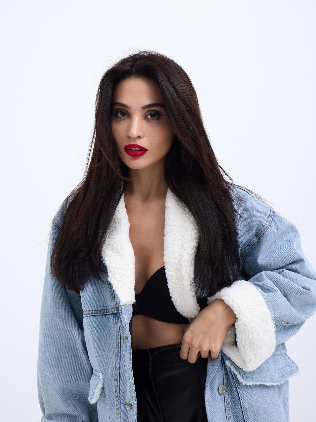 Krem Kürk Astarlı Oversize Kot Ceket