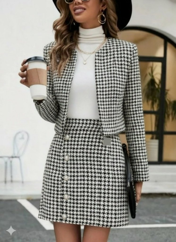 Kadın Uzun Kollu önü Açık Dokuma Ceket Ve Mini Etek Ikili Takım