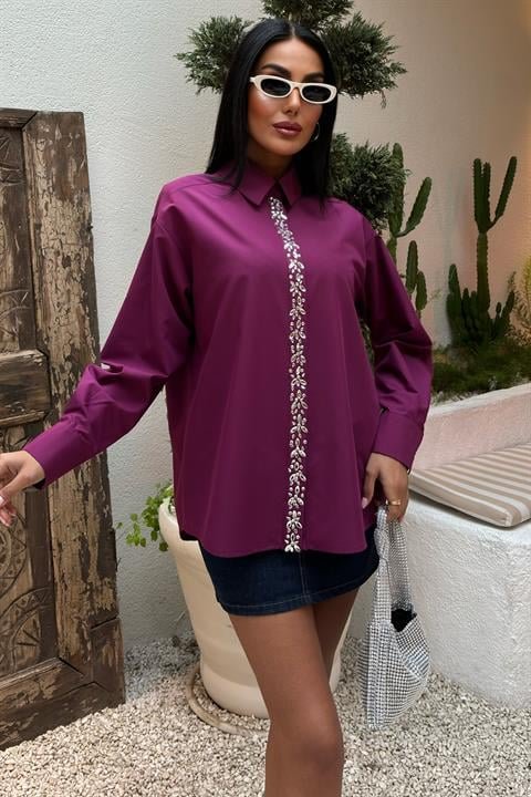 Önü Şerit Taşlı Gömlek 3448