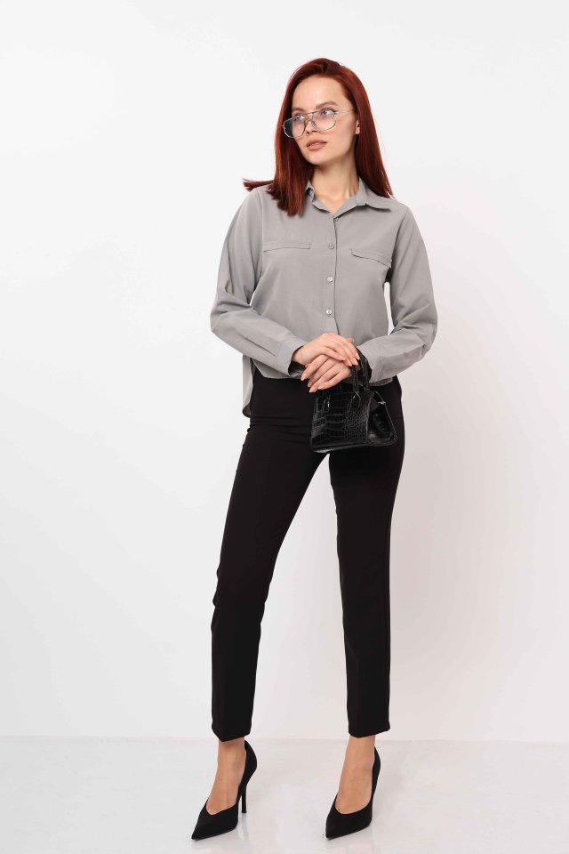 Cepli Uzun Kol Gömlek - Gri