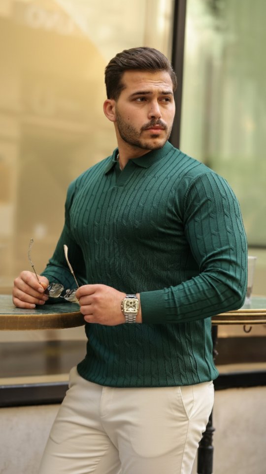 Erkek Saç örgü Desen Uzun Kollu Triko