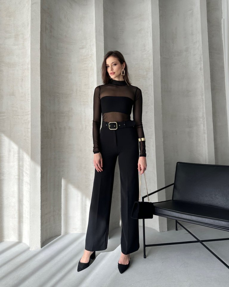 Kadın Yüksek Bel Krep Kumaş Full Likralı Ispanyol Paça Kemer Dahil Pantolon