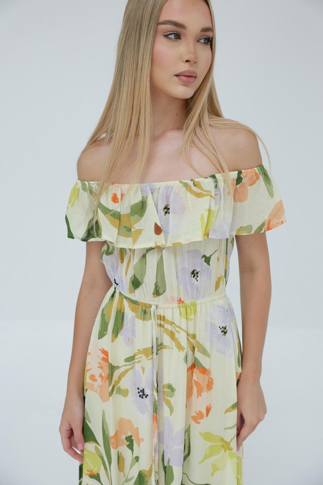 Madonna Yaka Elbise - Yeşil - Ekru