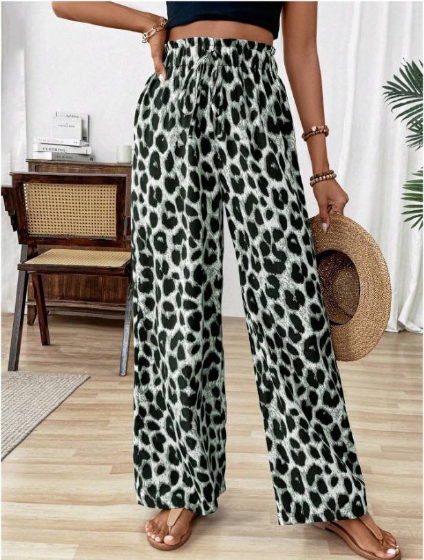 Kadın Süprem Kumaş Beli Lastikli Leopar Desen Pantolon